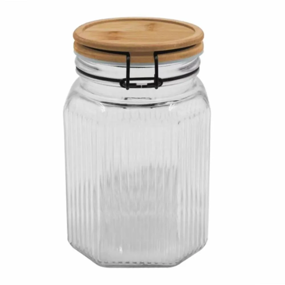 Pote Hermético com Tampa de Bambu 1 Litro - Vidro