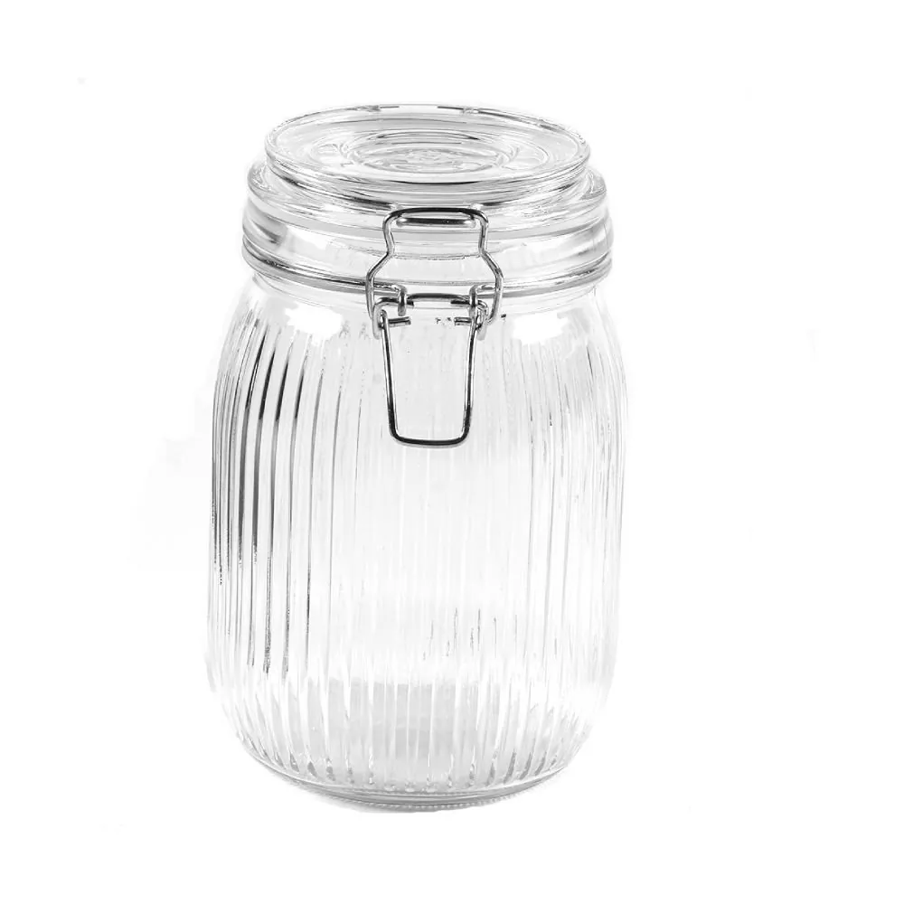 Pote Hermético de Vidro Canelado 1 Litro - Transparente