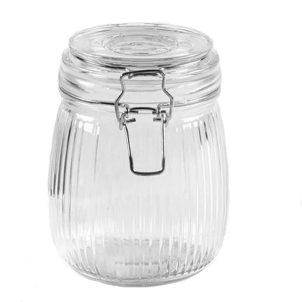 Pote Hermético de Vidro Canelado 750Ml - Transparente
