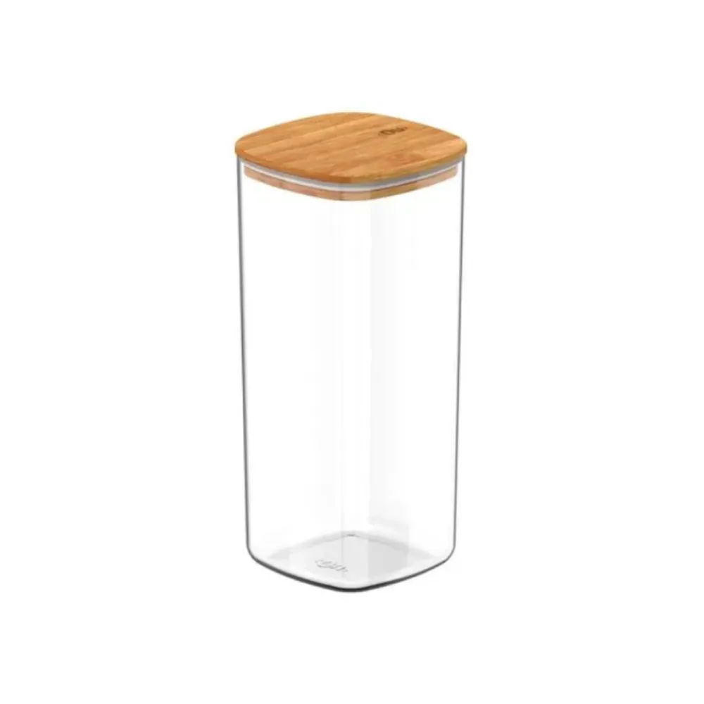 Pote Hermético Quadrado Keep Ou 1,5L - Transparente e Bambu