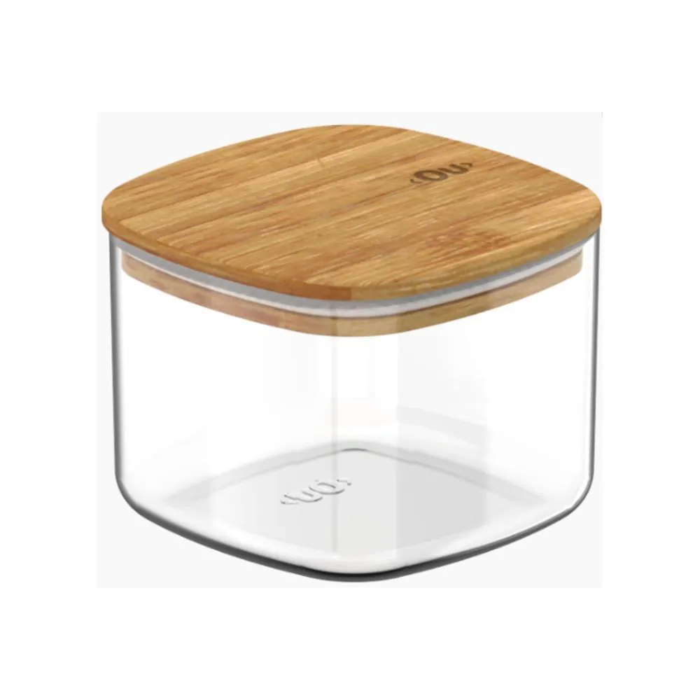 Pote Hermético Quadrado Keep Ou 450Ml - Transparente e Bambu