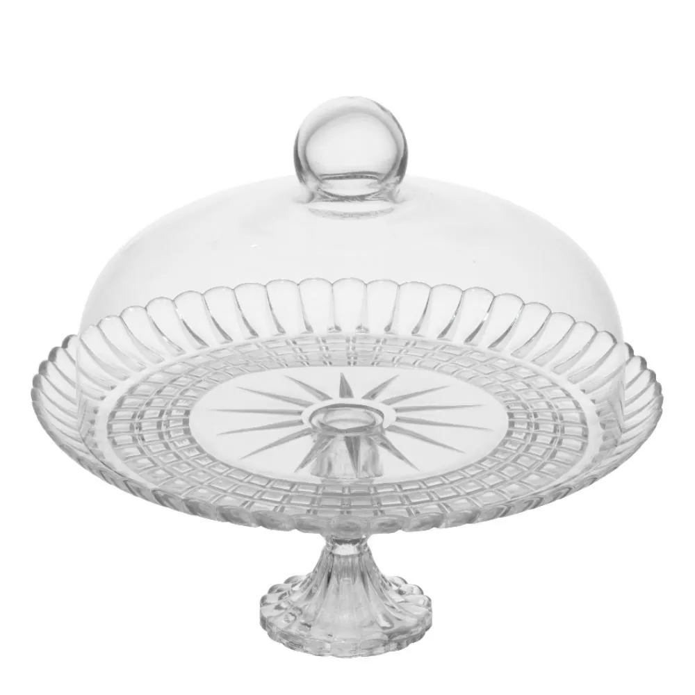 Prato de Bolo com Pé e Tampa Valência 30 cm - Vidro