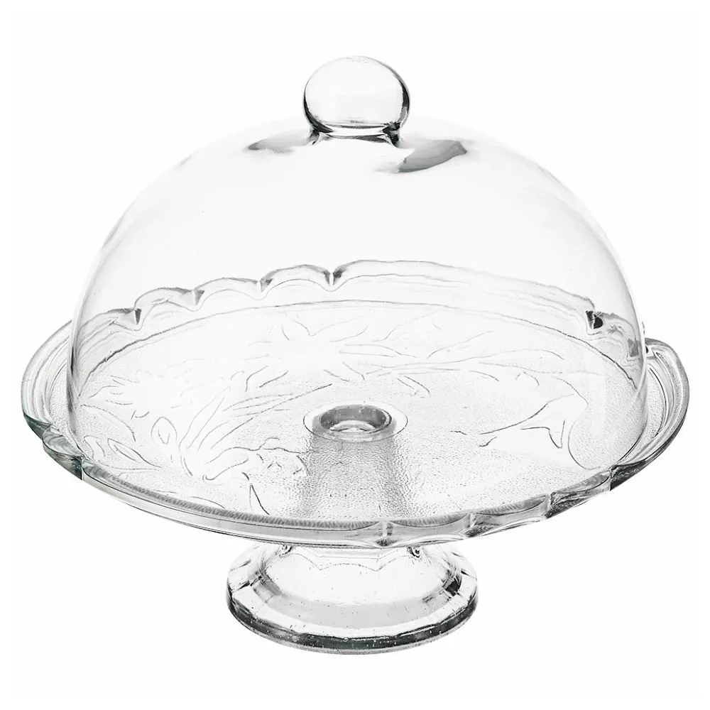 Prato de Bolo com Pé Flor de Lirio Vitazza 32Cm - Vidro