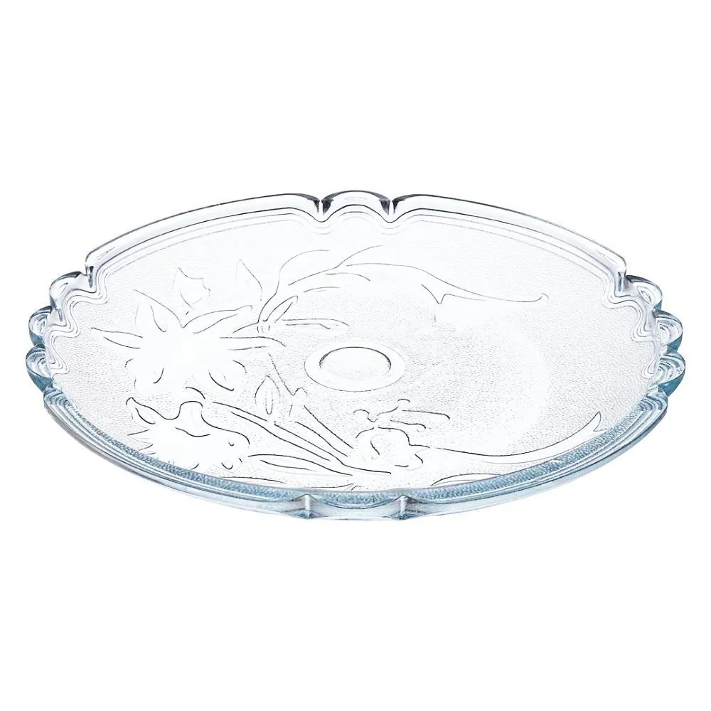 Prato de Bolo Flor de Lirio Natural 32Cm - Vidro