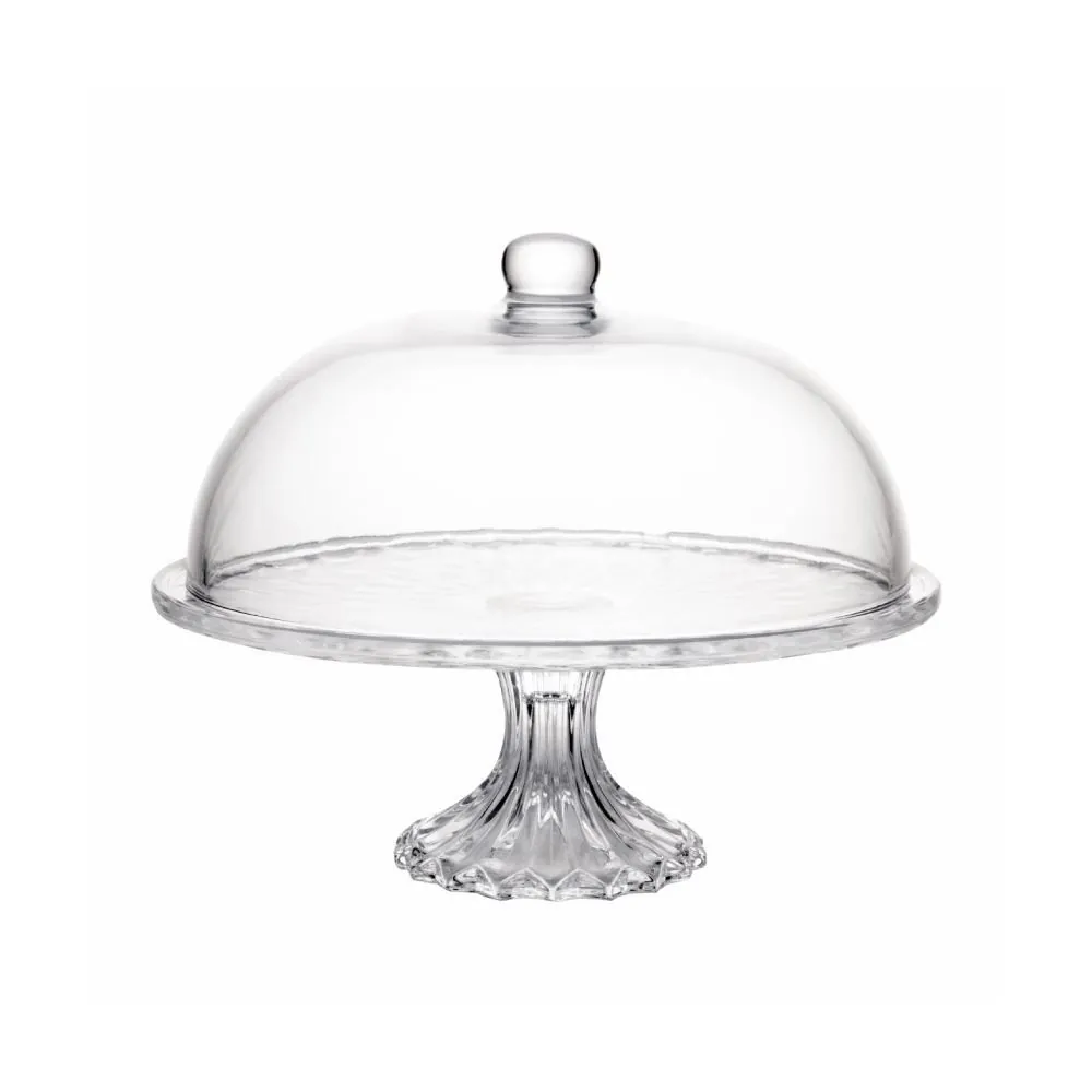 Prato para Bolo com Pé e Tampa Diamante 30 Cm - Transparente