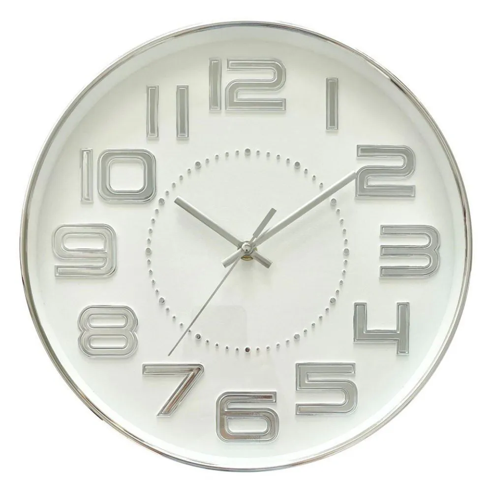Relógio de Parede Branco 30Cm - Prata