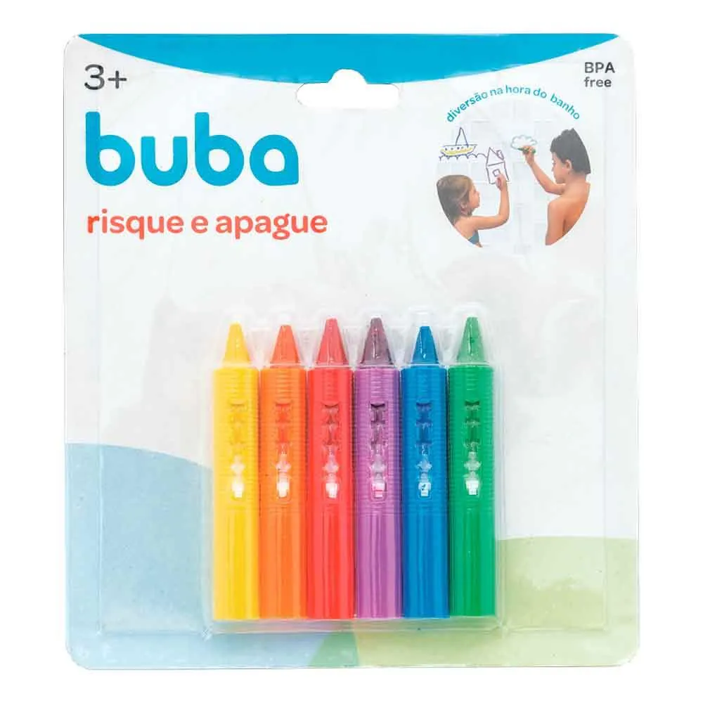Giz de Cera para Banho Risque e Apague 6 Cores Buba - Colorido