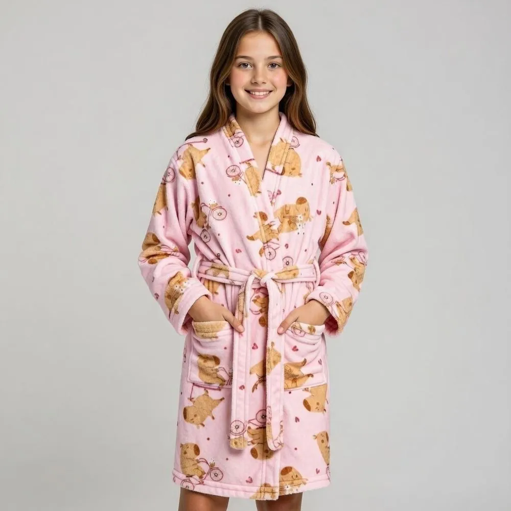 Roupão Infantil G Microfibra Lumini Kids - Capivara Rosa