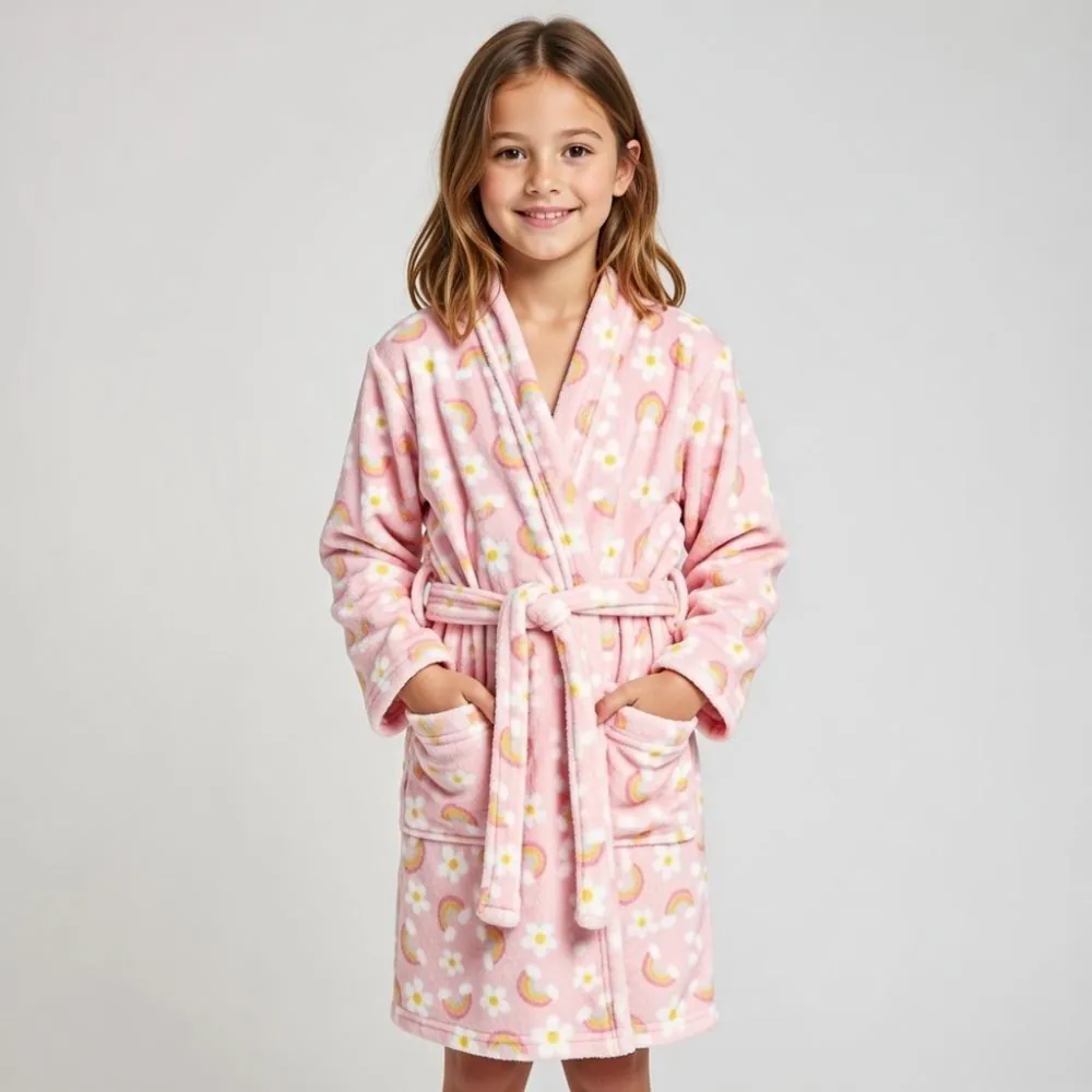 Roupão Infantil M Microfibra Lumini Kids - Arco Íris Rosa