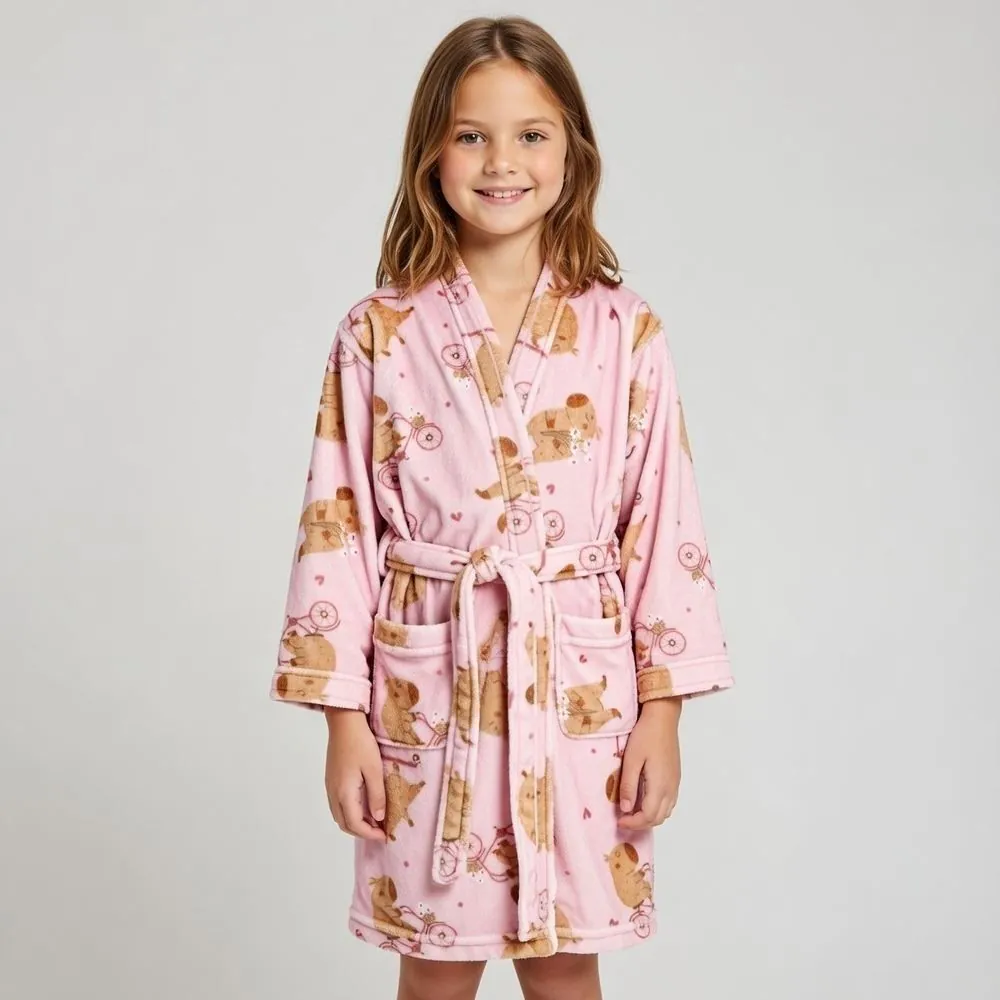 Roupão Infantil M Microfibra Lumini Kids - Capivara Rosa