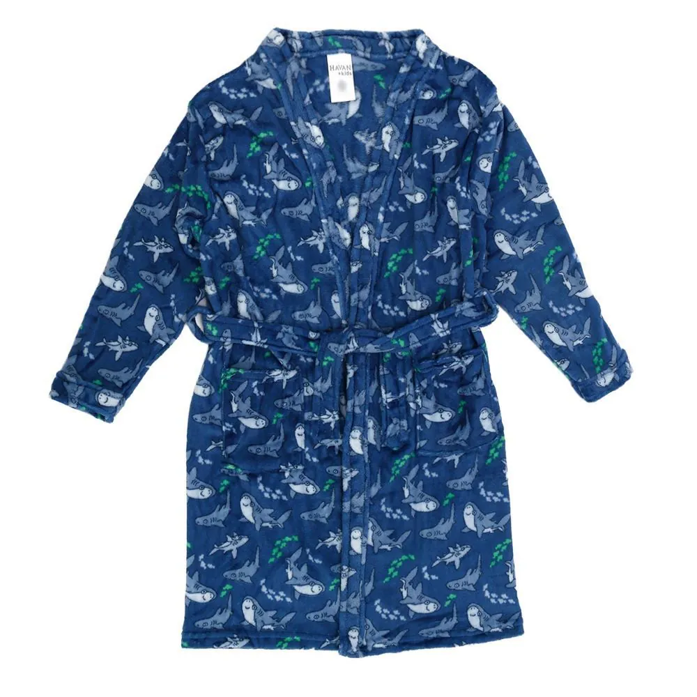 Roupão Infantil M Microfibra Lumini Kids - Tubarão Azul