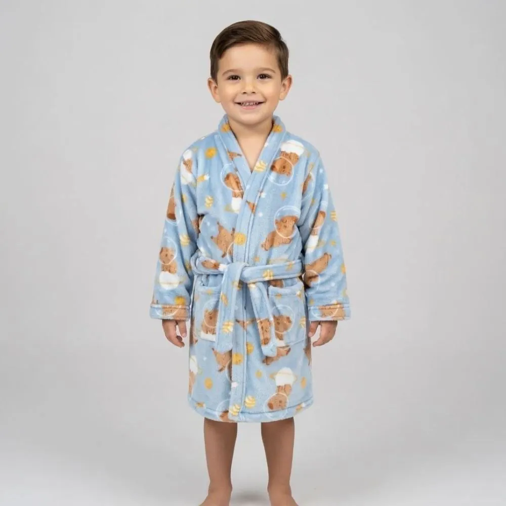 Roupão Infantil P Microfibra Lumini Kids - Capivara Astronauta