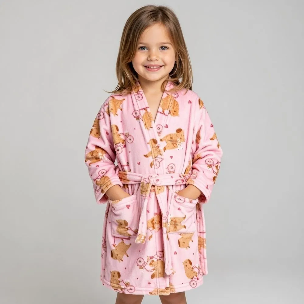 Roupão Infantil P Microfibra Lumini Kids - Capivara Rosa