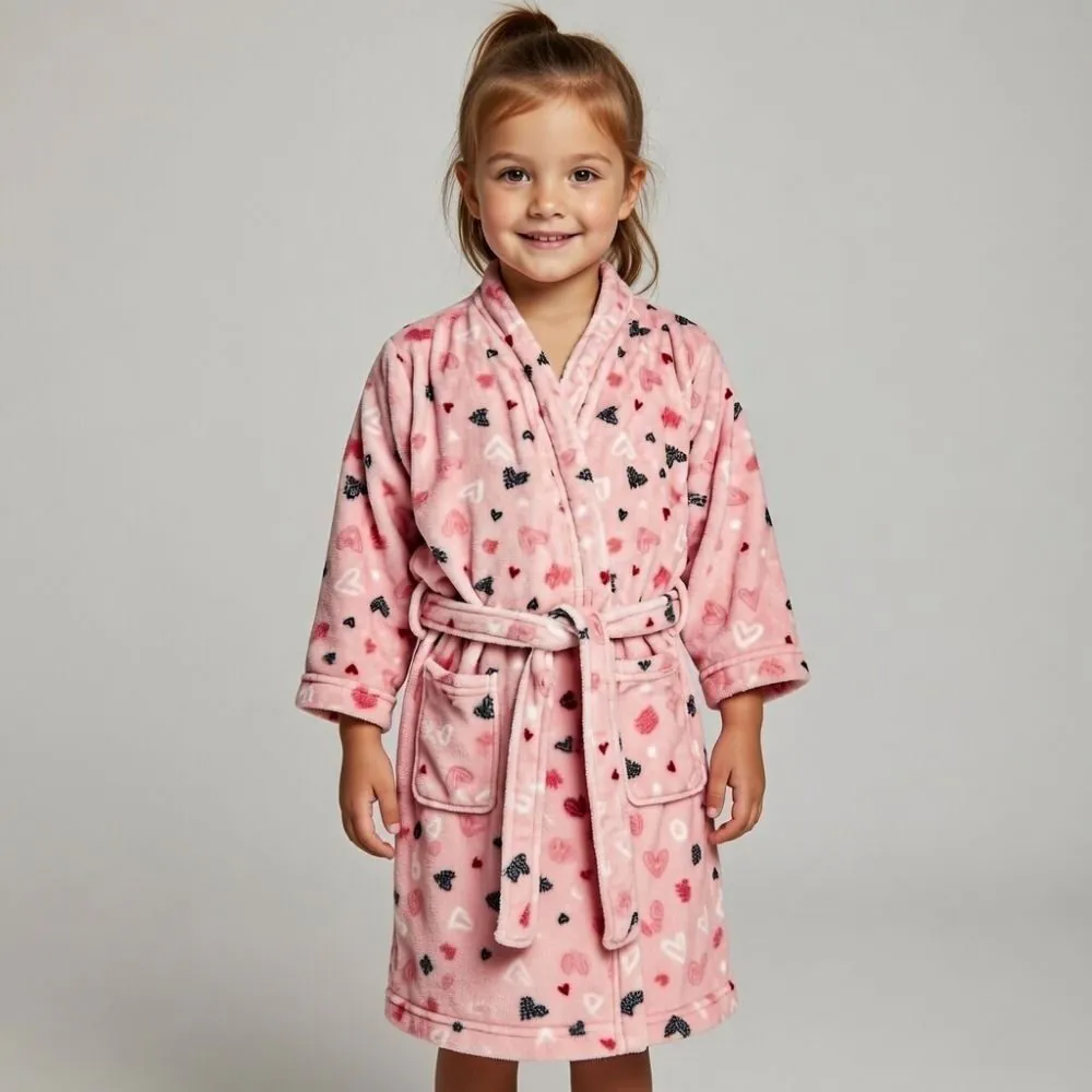 Roupão Infantil P Microfibra Lumini Kids - Coração Rosa