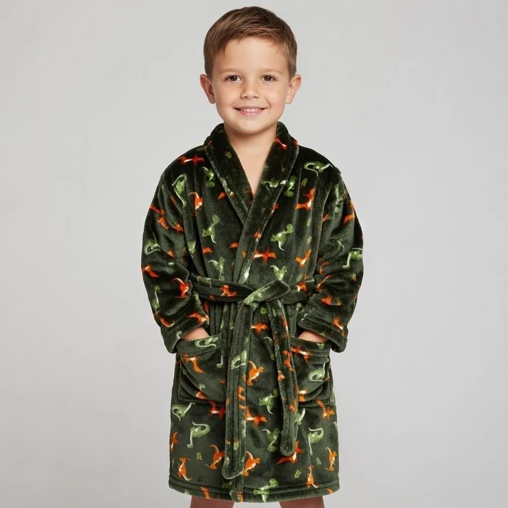 Roupão Infantil P Microfibra Lumini Kids - Dinossauro Verde