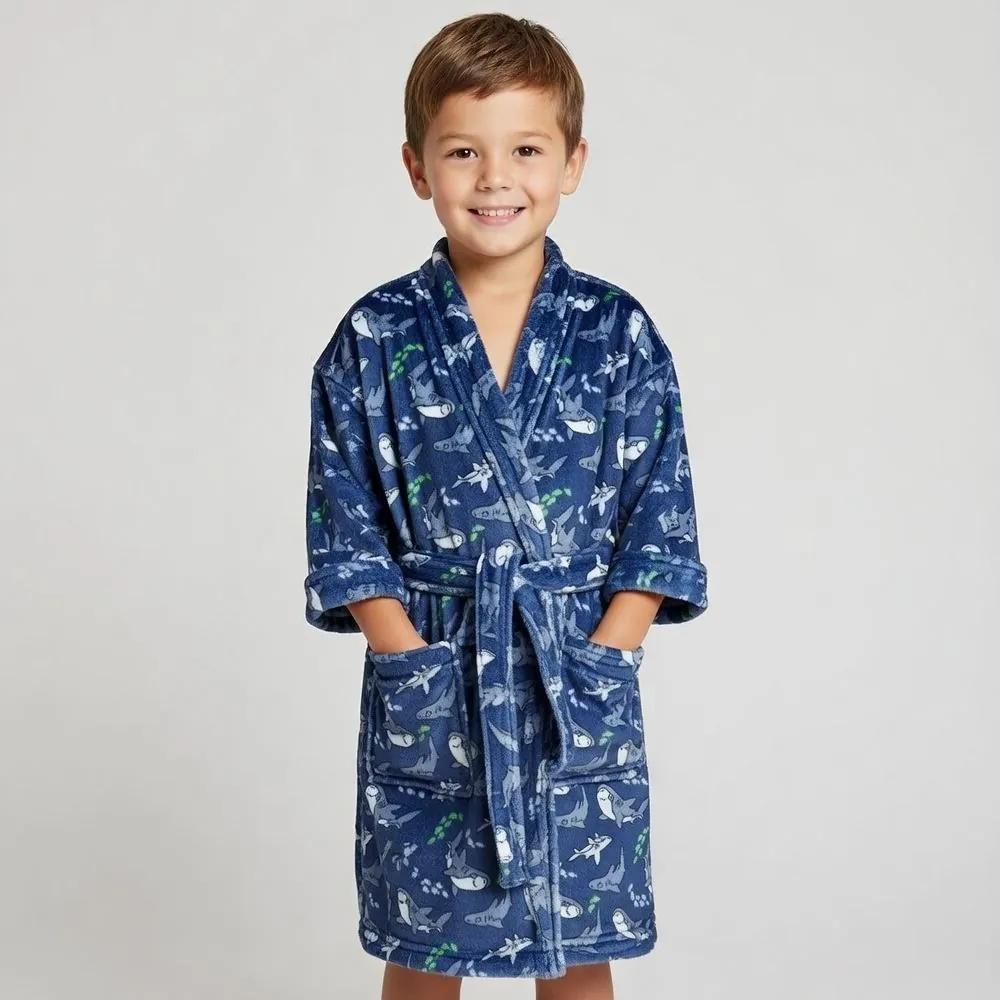Roupão Infantil P Microfibra Lumini Kids - Tubarão Azul
