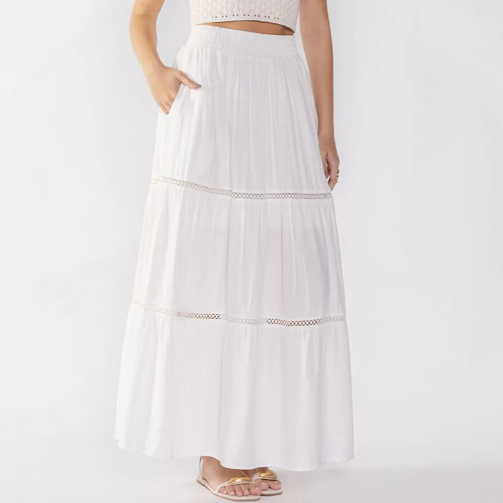 Saia Longa Feminina com Detalhe Boby Blues Off White
