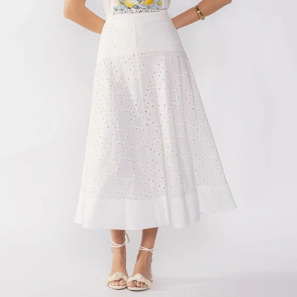 Saia Midi Clássica em Laise Patricia Foster Off White