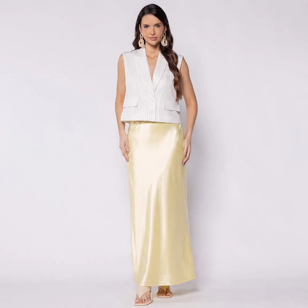 Saia Feminina de Cetim Boby Blues Amarelo Brie