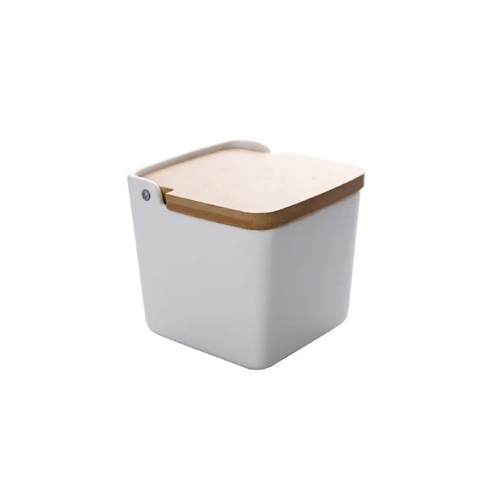 Saleiro de Cerâmica com Tampa de Bambu Lyor 750 Ml - Branco