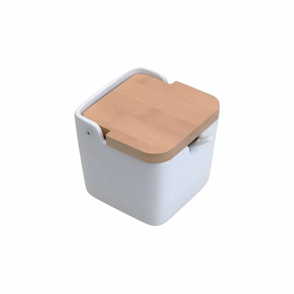Saleiro de Cerâmica com Tampa e Colher Lyor 400 Ml - Branco