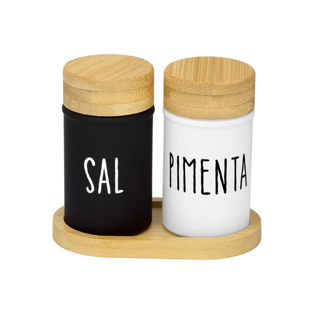Saleiro e Pimenteiro com Suporte de Bambu Doha 90Ml - Hauskraft
