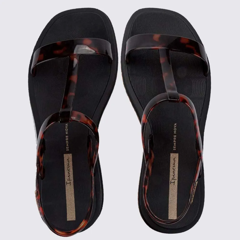 Sandália Ipanema Feminina Glow Trendy Preto/Tartaruga/Dourado