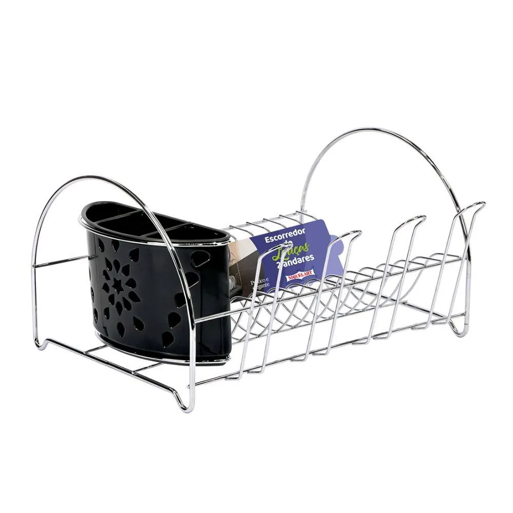 Escorredor de Louças com Porta Copos e Talheres Pop 19Cm - Preto