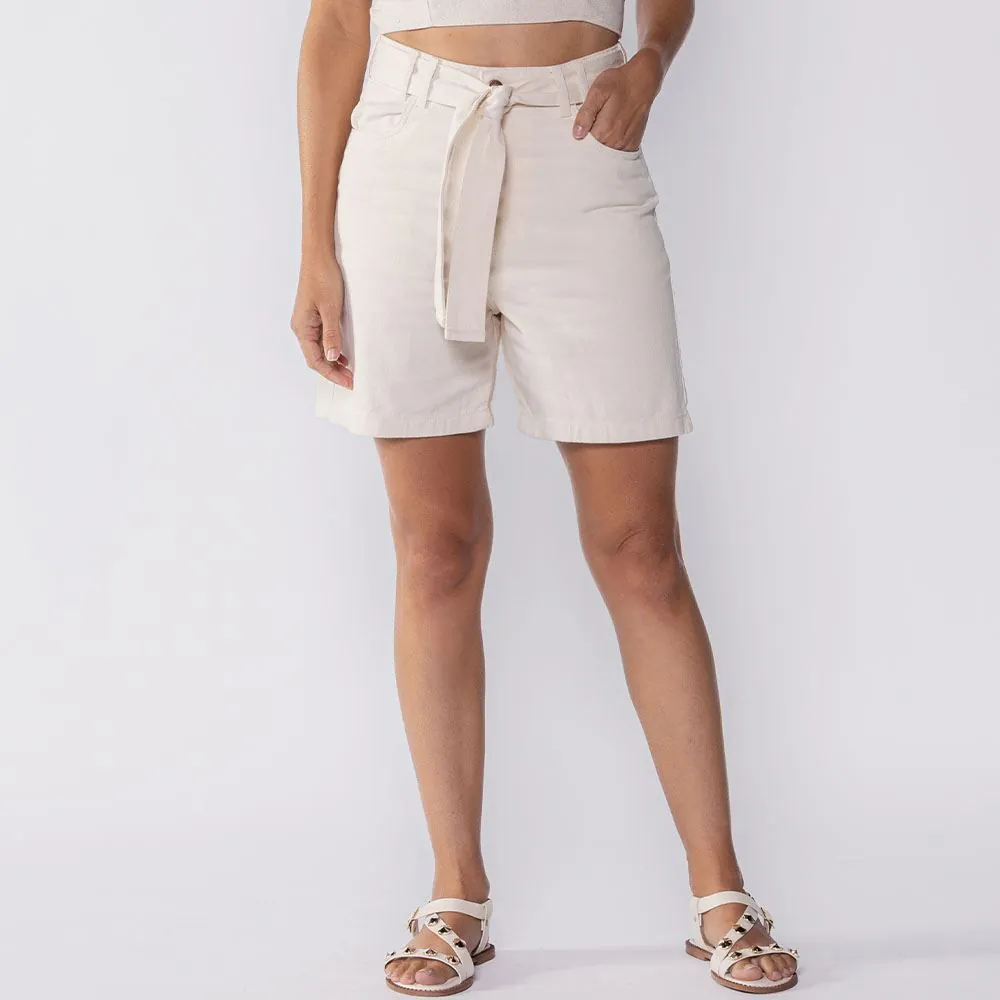 Short Feminino com Cinto Patricia Foster Linho