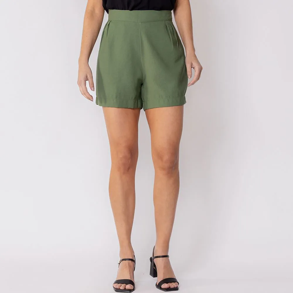 Short Feminino de Alfaiataria Patricia Foster Verde Militar