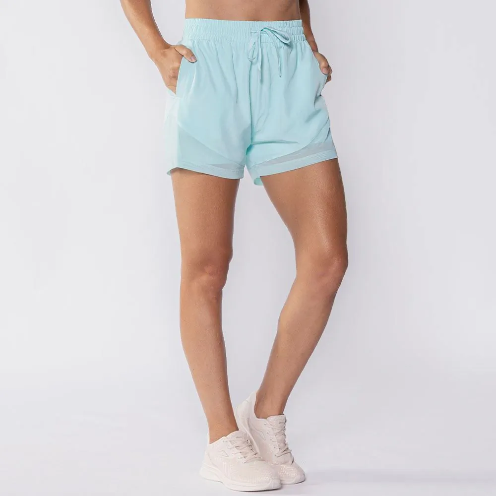 Short Fitness Feminino Duplo com Bolso Scream Agua