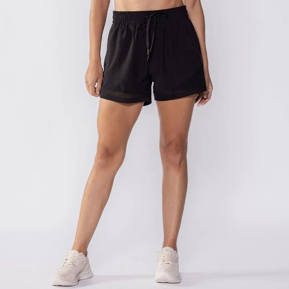Short Fitness Feminino Duplo com Bolso Scream Preto