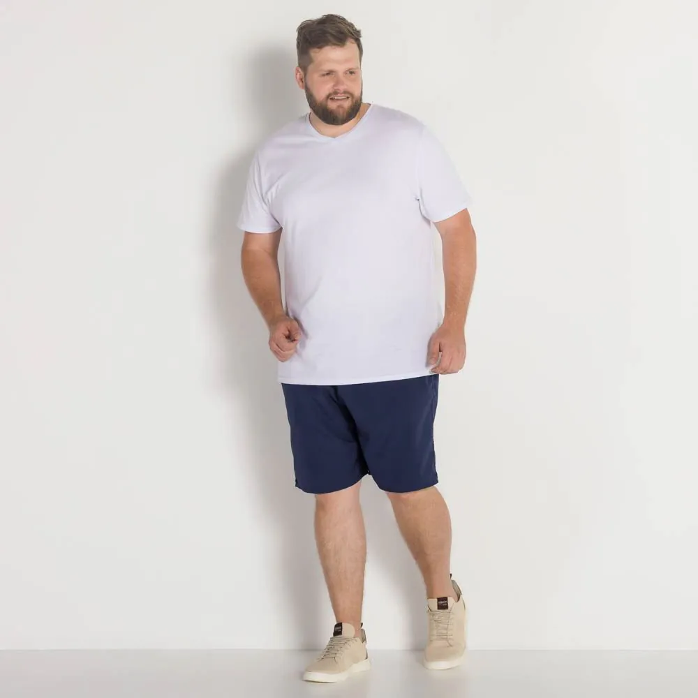 Shorts Plus Size com Elastano Liso Marc Alain Plus Marinho
