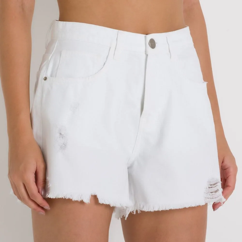 Shorts Sarja com Puídos Patrícia Foster Branco