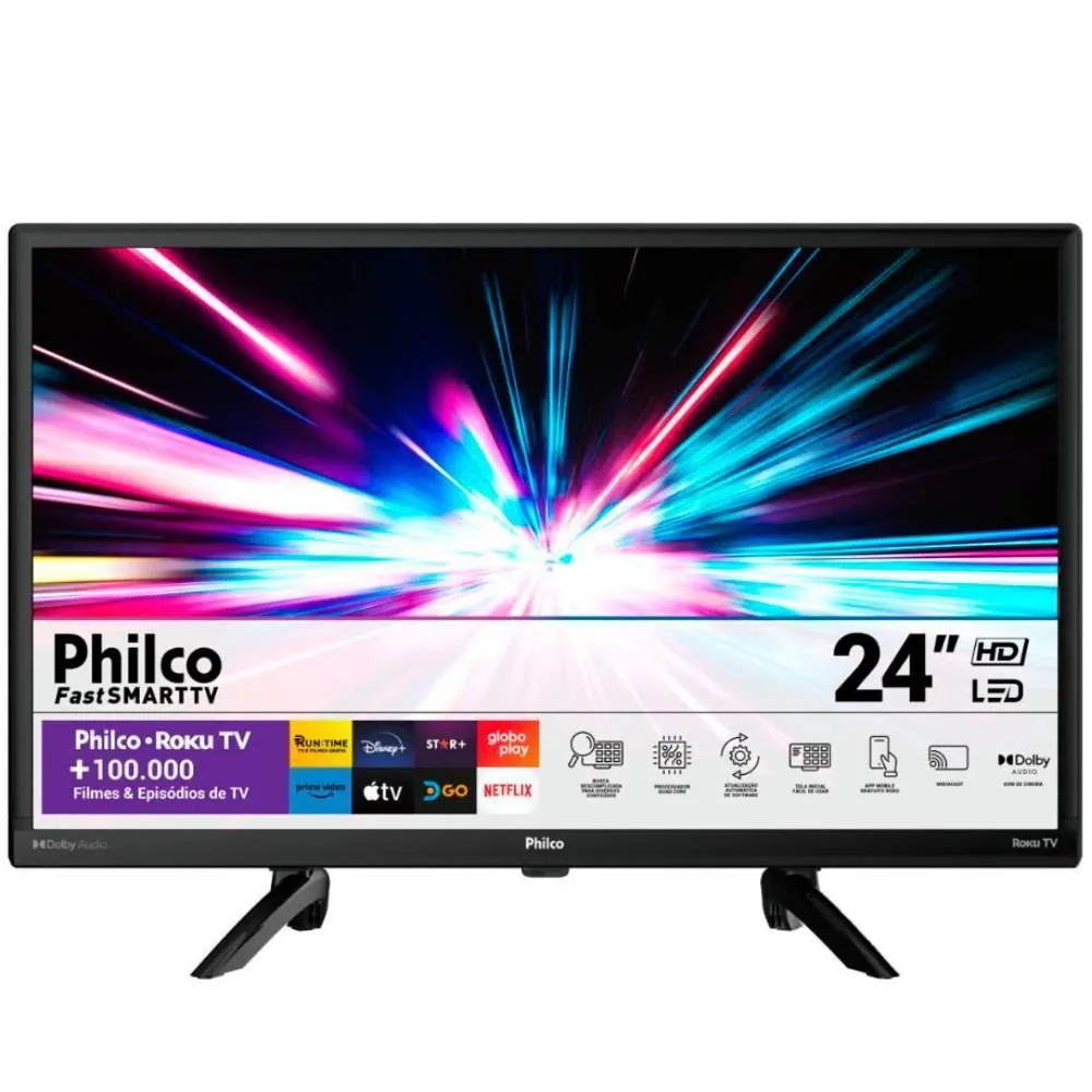 Smart Tv 24” Philco Ptv24g5yr2cp Roku Tv Dolby Audio e Entrada 12V - Bivolt