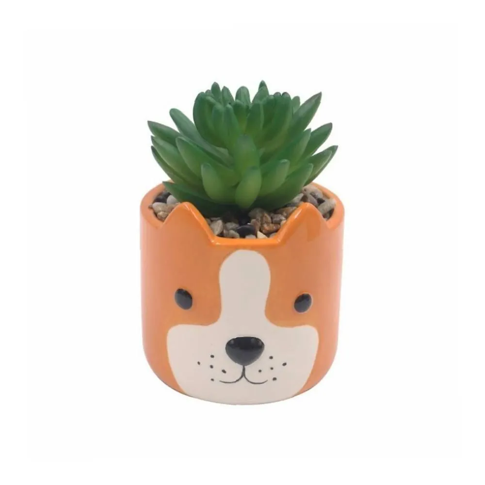 Suculenta Artificial com Vaso 13 Cm - Laranja