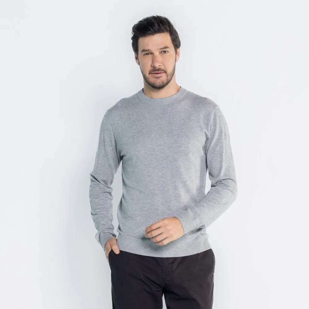 Suéter Masculino de Tricot Gola Redonda Marc Alain Cinza Mescla