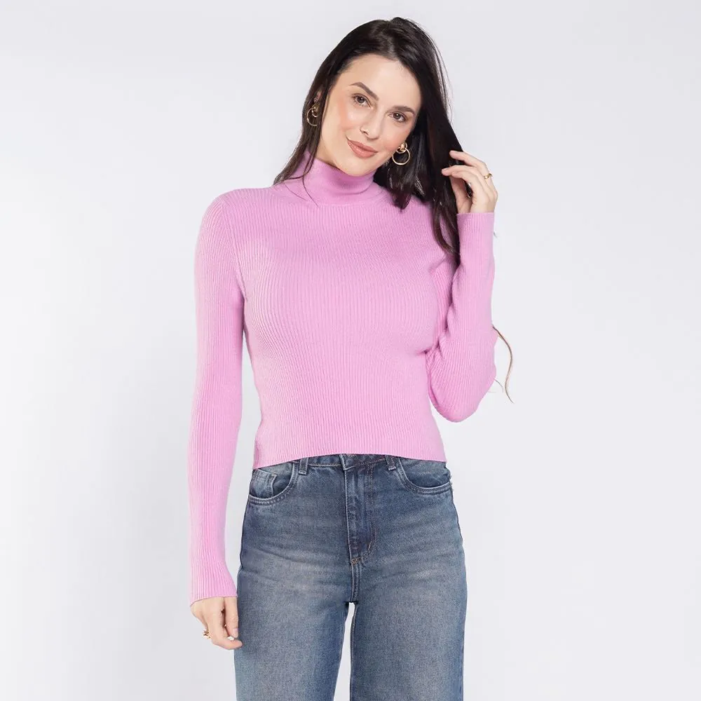 Suéter Feminino de Tricot Gola Alta Boby Blues Encanto
