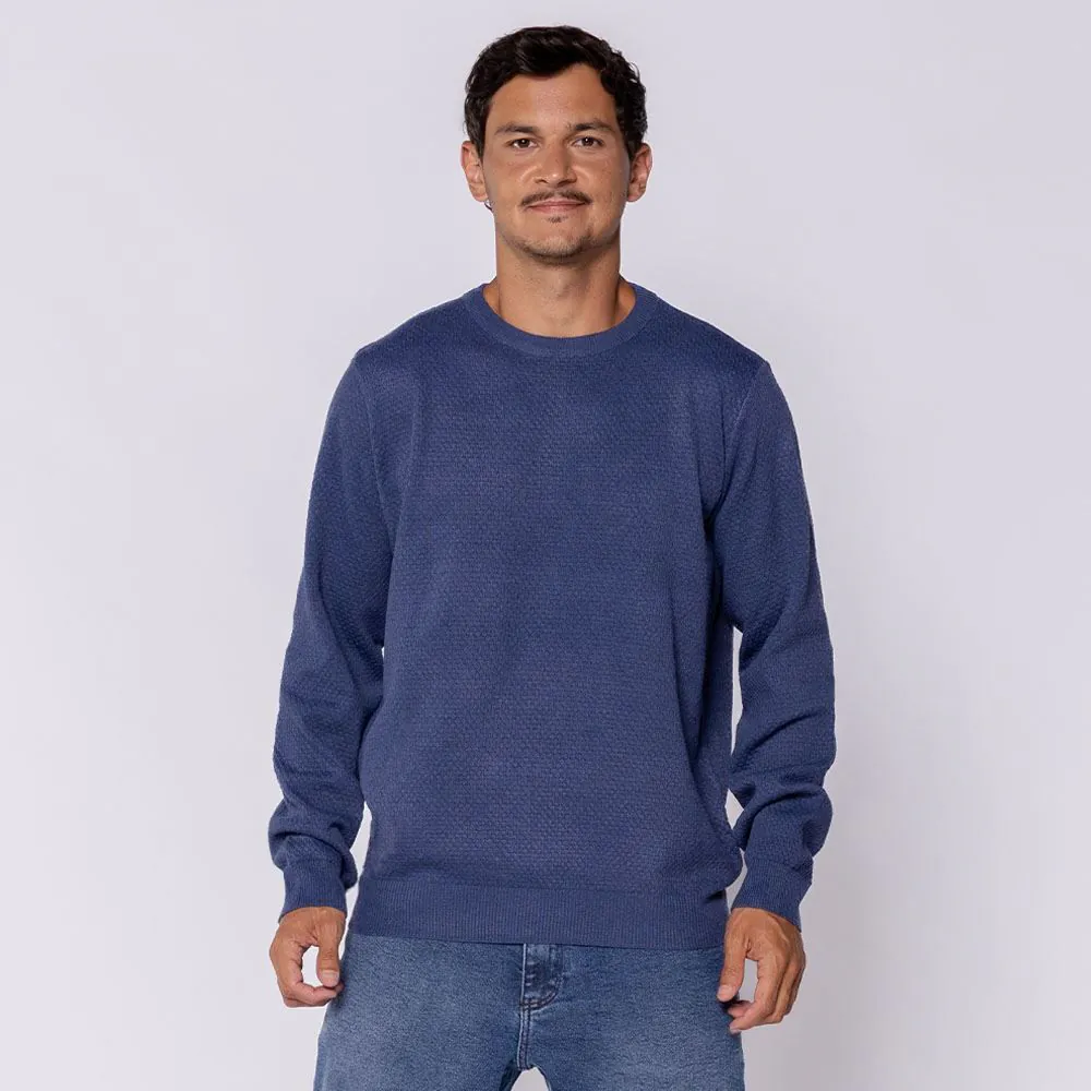Suéter Masculino em Tricot com Textura Marc Alain Indigo