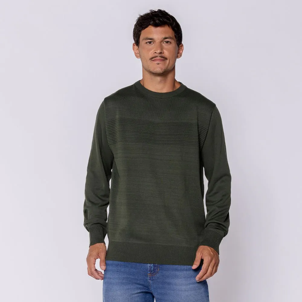 Suéter Masculino em Tricot com Textura Thing Oliva Mescla