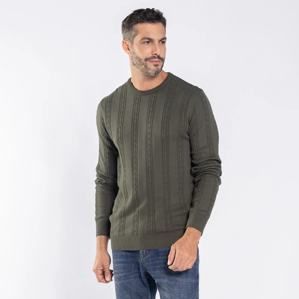 Suéter Masculino em Tricot Trançado Marc Alain Verde