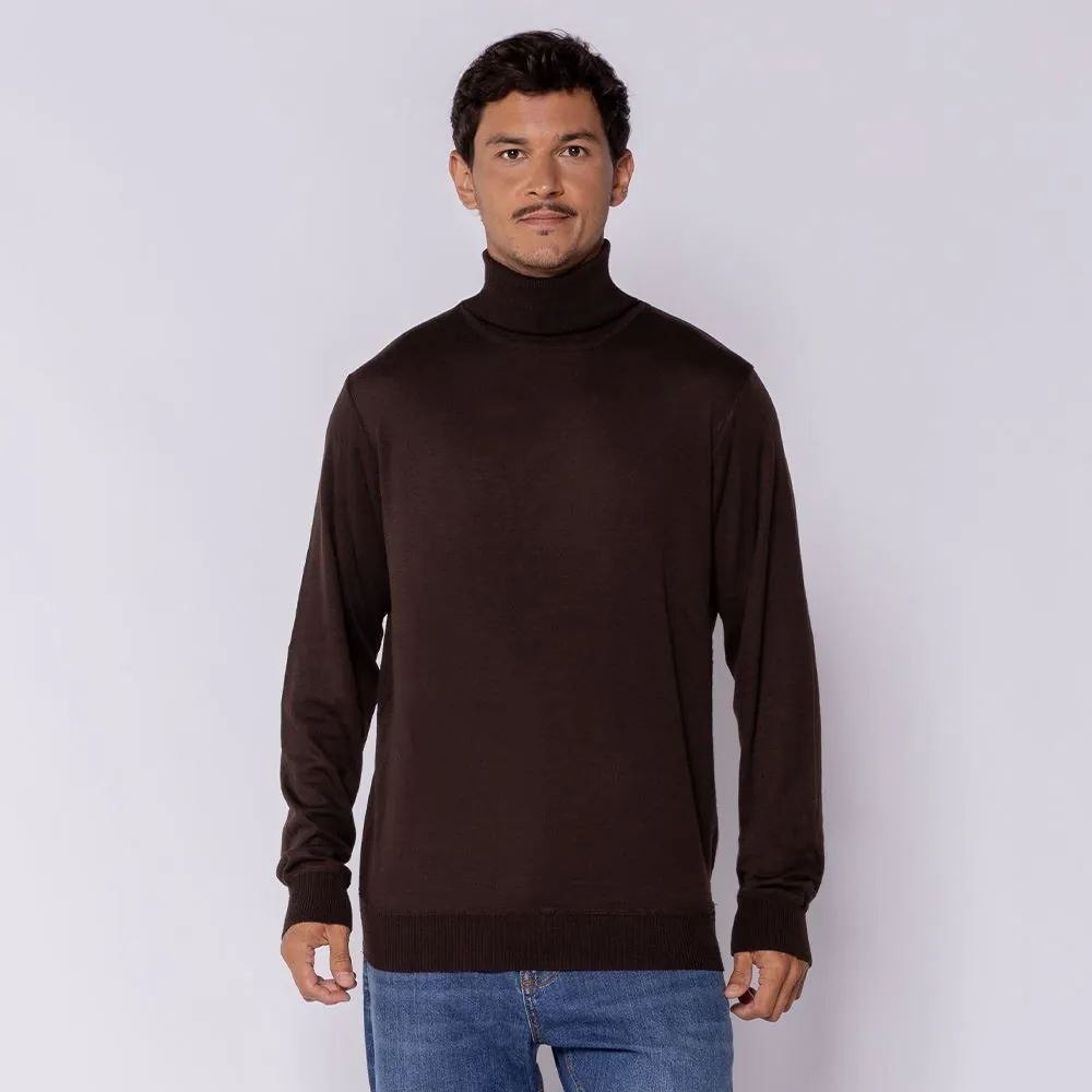 Suéter Masculino Gola Alta em Tricot Thing Marrom