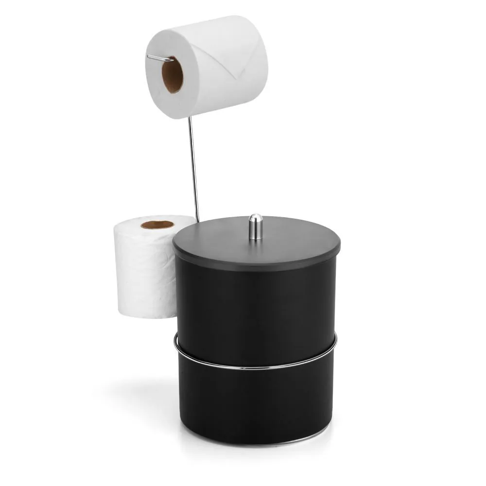 Suporte de Chão Cromado para Papel Higiênico com Lixeira Black Arthi