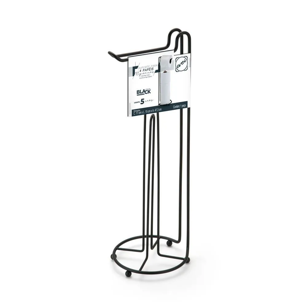 Suporte para Quatro Rolos de Papel Higiênico Black Arthi - Preto
