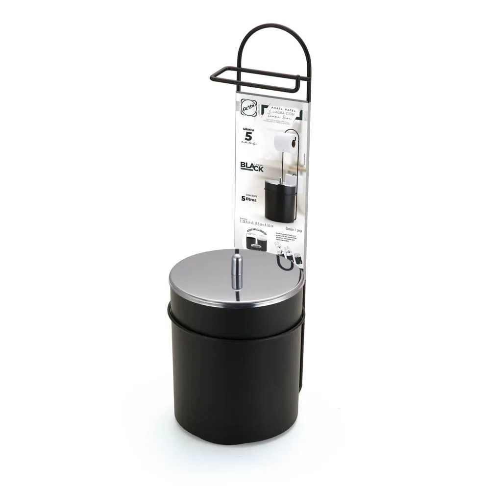 Suporte Porta Papel Higiênico de Chão com Lixeira Black Arthi - Black