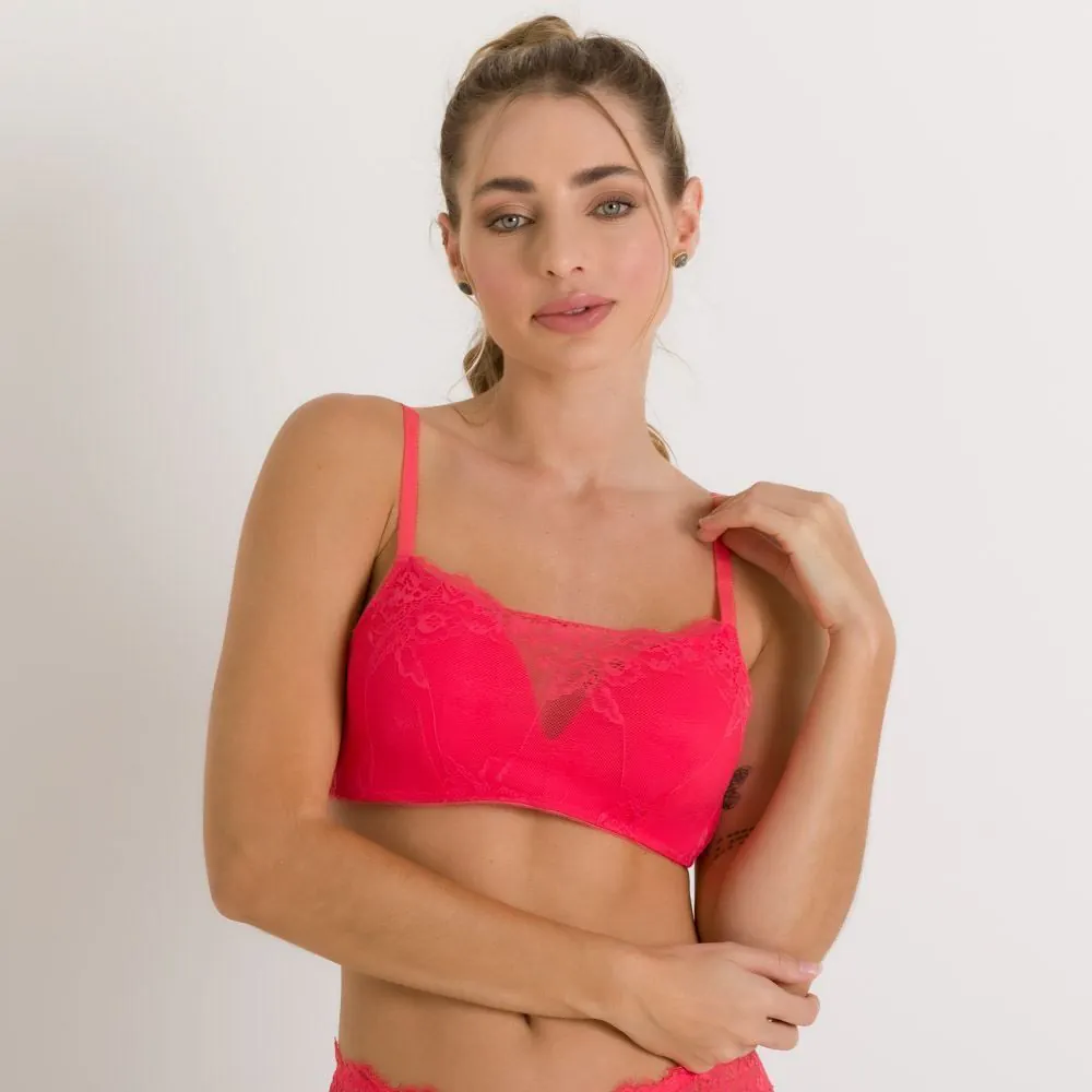 Sutiã Top em Renda de Poliamida Camila Moretti Coral