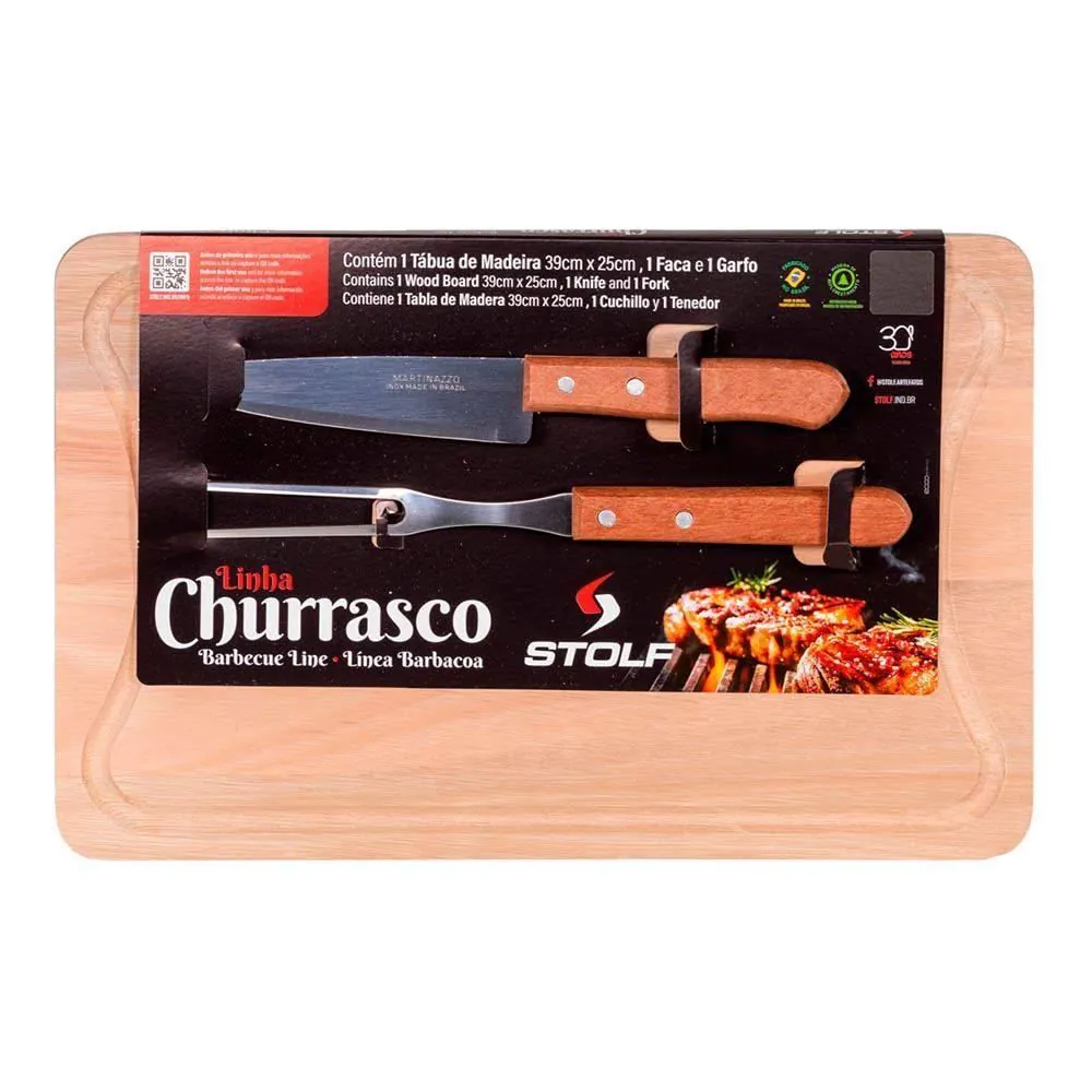 Tábua para Churrasco 39X25cm com Garfo e Faca Stolf - 343-STD