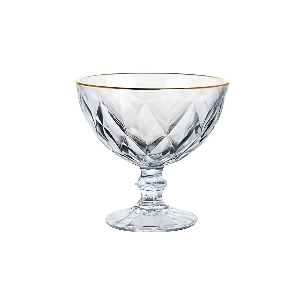 Taça de Sobremesa Diamante com Filete Dourado 250Ml - Transparente