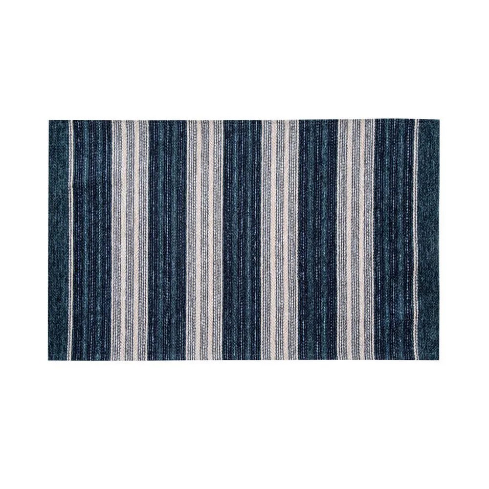 Tapete para Quarto e Sala Chenille 55X85 cm - Azul Listras Off
