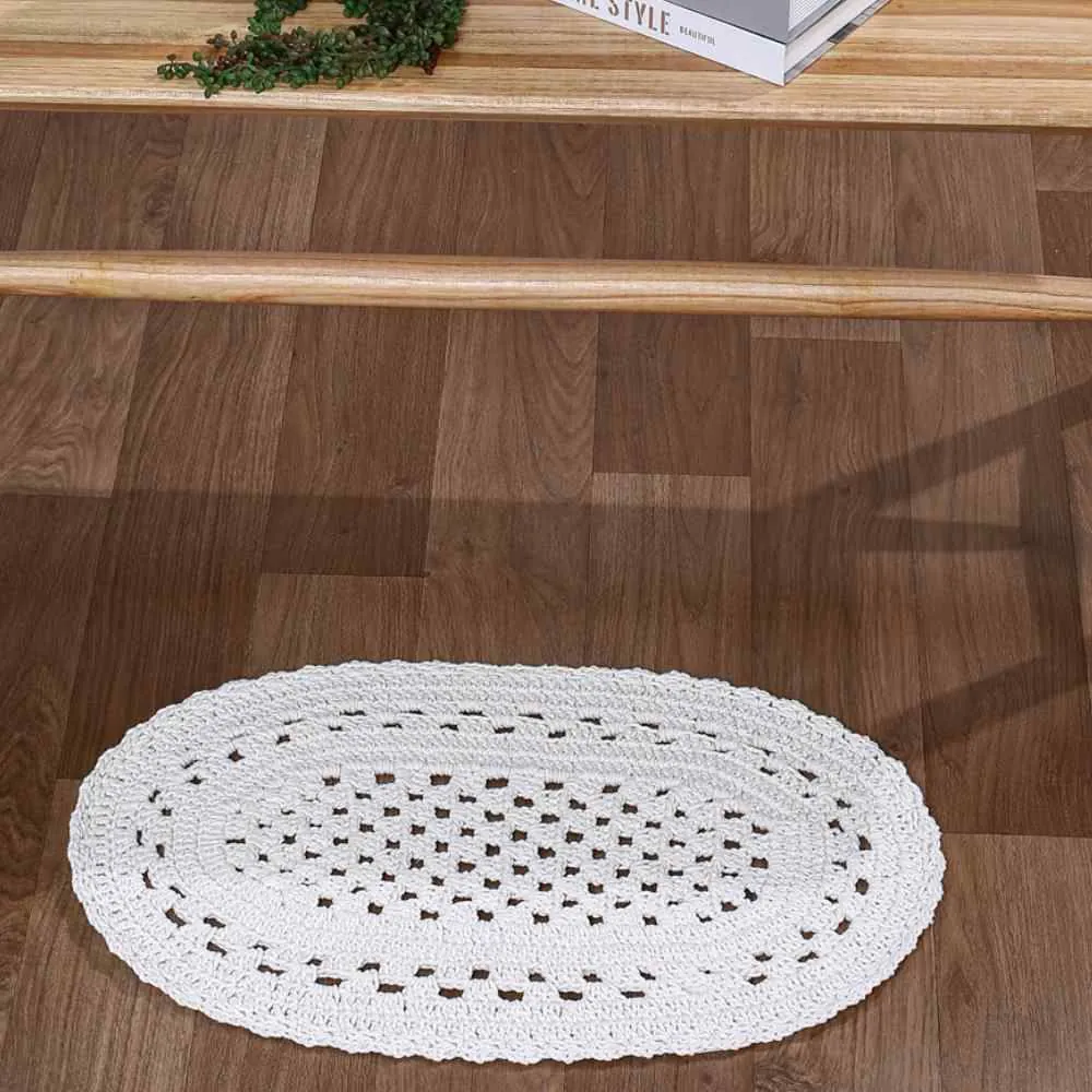 Tapete de Croche Oval Romano 40X60 Cm - Branco